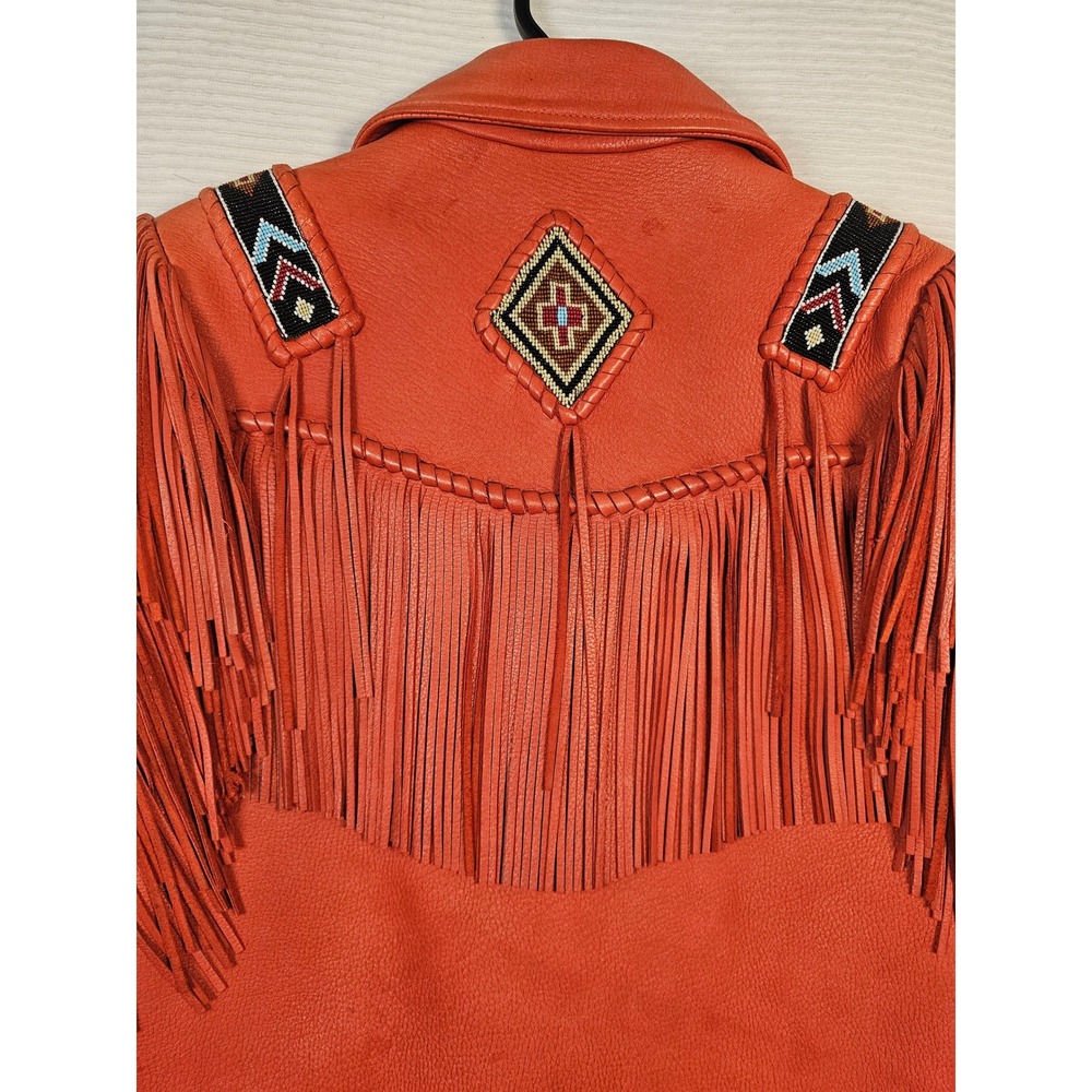 Creations In Leather By Richie Orange Deerskin Fringe Beaded Western Jacket S - Picture 16 of 16